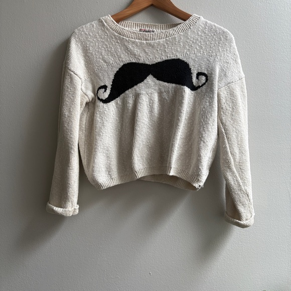 Cream Sweater with Black Mustache Design - Picture 7 of 8